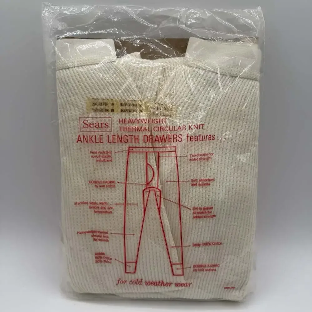 Vintage Sears Heavyweight Thermal Circular Knit Ankle Length Drawers MEDIUM NIP